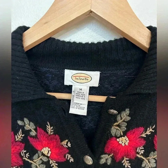 VTG TALBOTS Lambswool/silk blend embroidered collar button down cardigan sz M - Picture 5 of 7